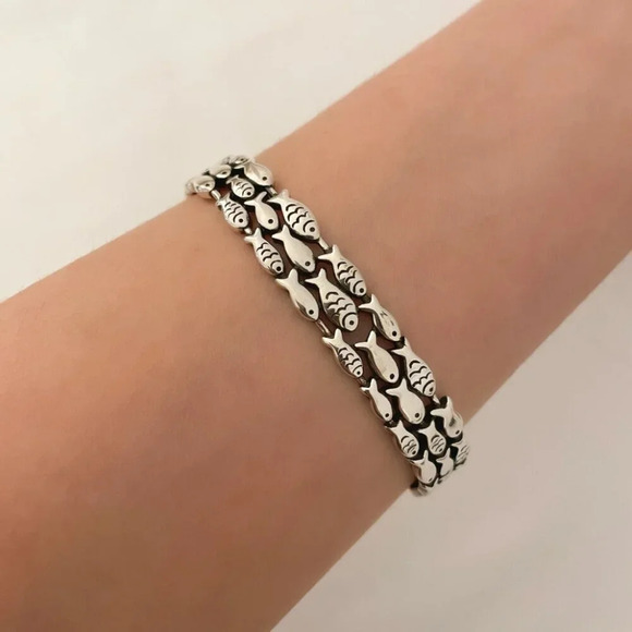 Jewelry - 925 Sterling Silver Cuff Bracelet School of Fish Bracelet Modern Silver Bangle
